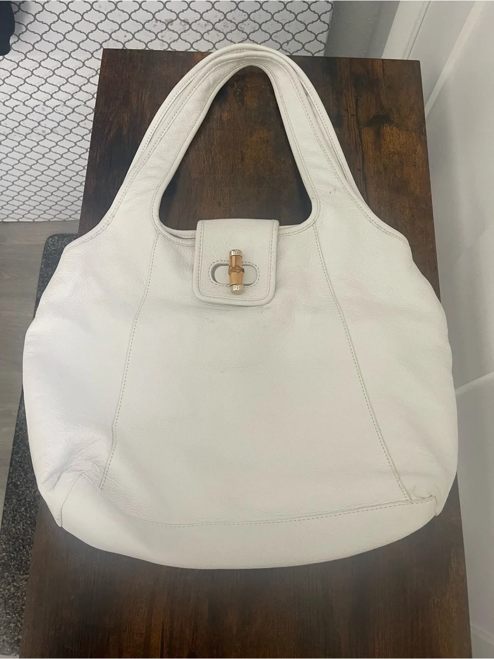 Talbots Cream Leather Hobo with Gold-Tone Turn Lock